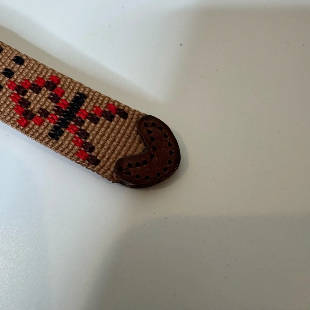 J CREW woven tapestry leather belt, Tan, Black, Red Southwestern Style size XS